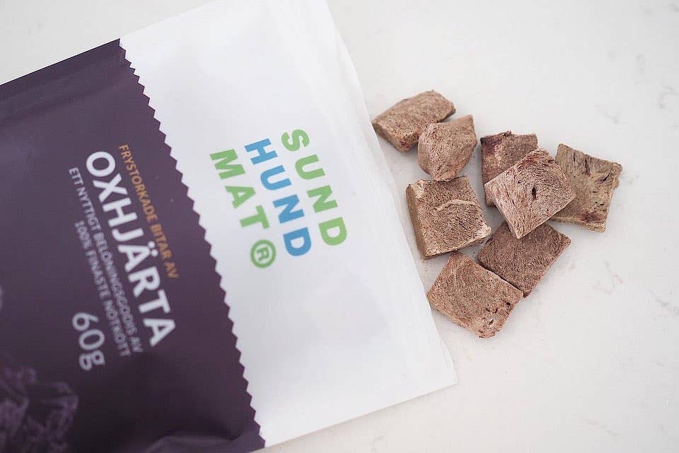 Frysetørket godbiter av storfehjerte