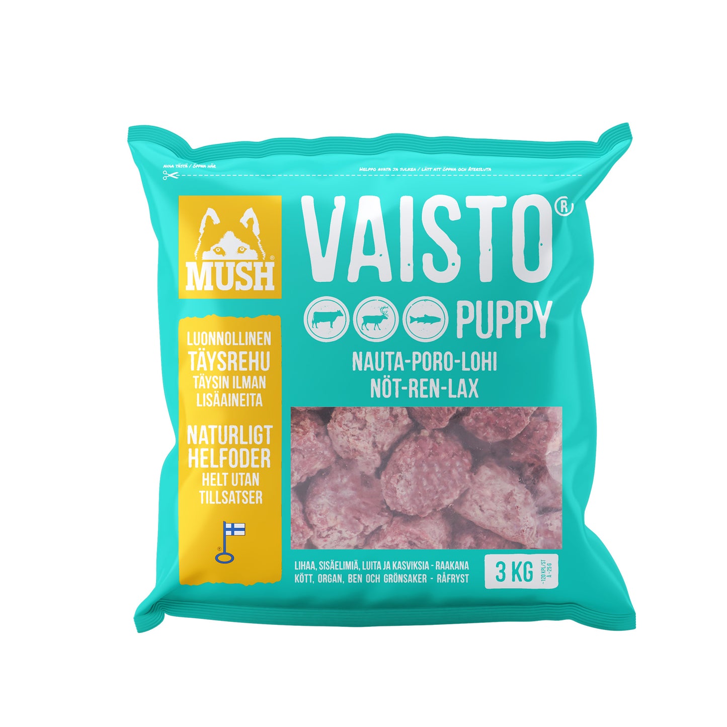 Vaisto isblå puppy fryst | storfe-reinsdyr-laks | 800g/3kg
