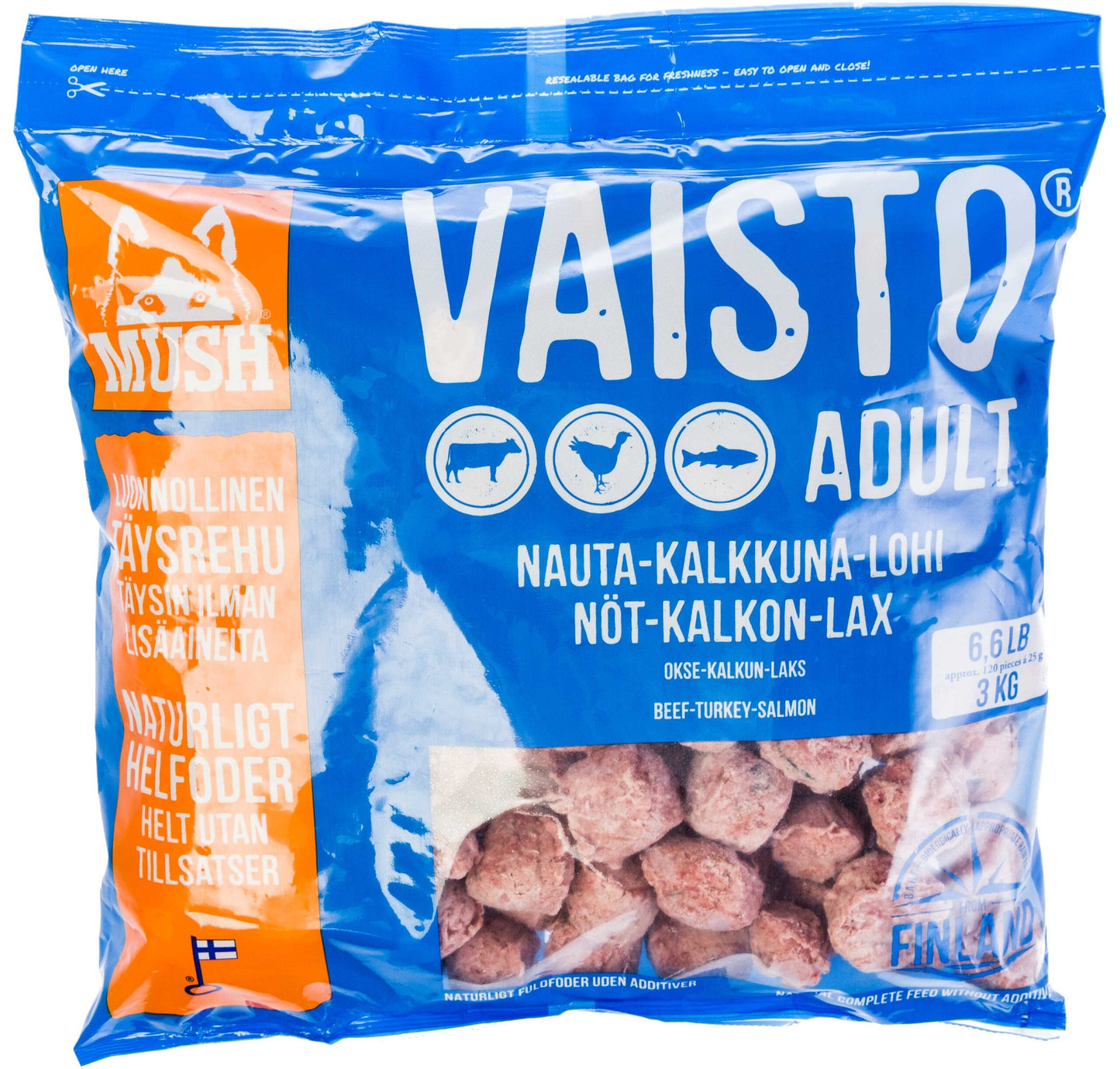 Vaisto blå fryst | storfe-kalkun-laks | 800g/3kg/10kg